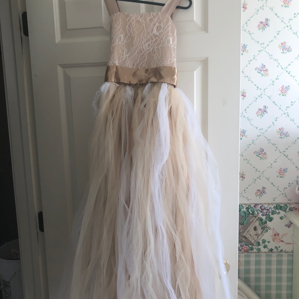 Champagne and white girl formal dress